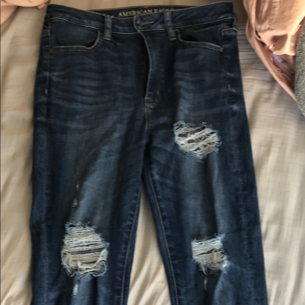 American eagle super high rise stretch rip jeans